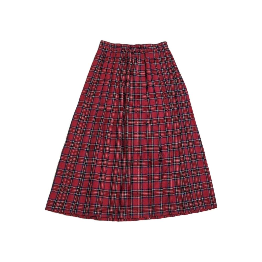 Vintage 90s Requirements Red Plaid Tartan Pleated Midi Skirt USA Made Sz 10